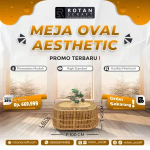 Meja Oval  Aesthetic Rotan Alami High Quality