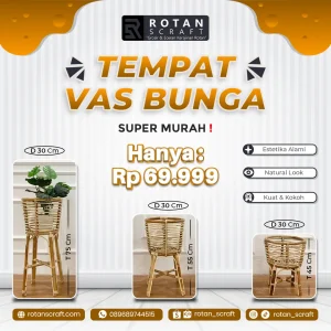 Tempat Vas Bunga Rattan Natural Dekorasi Ruangan